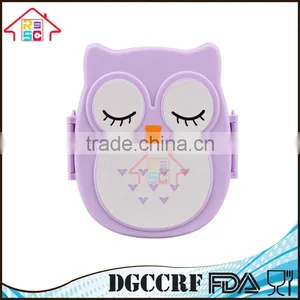 NBRSC Hot Selling Microwave Cartoon Owl Lunch Box Plastic Food Container Leak Proof Portable Bento Box With Spoon Purple thumbnail-2