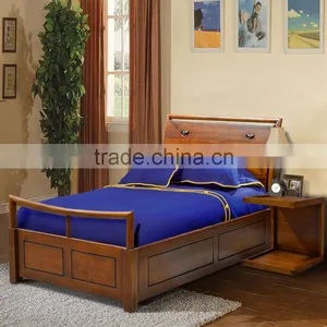Bed Room Furniture Single With Storage And Drawers Natural Teak Wood thumbnail-1