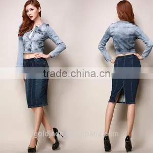 2016 Fashion Wholesale Long Denim Skirts, Sexy Midi Pencil Skirt Jeans for Women thumbnail-1
