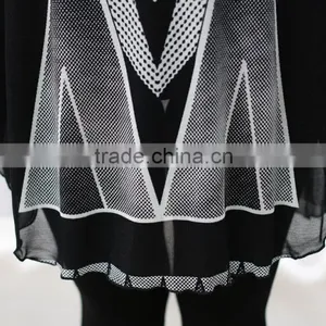 Middle Aged Ladies Elegant Beaded Black and White Printed Short Sleeve Lace Blouses thumbnail-6