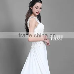 New Fashionable Beaded Embroidery Sleeveless Lace Wedding Dress thumbnail-3
