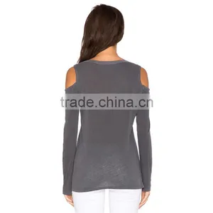 Ladies New Design Cotton Extended off Shoulder Long Sleeve t Shirt Design thumbnail-3