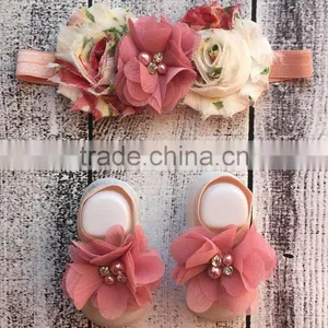 New Design Toddler Clothing Set Chiffon Headband And Barefoot Sandal For Infant Girl Cute Kids Wear NP-G-CS905-30 thumbnail-1