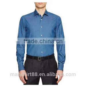 Denim Fabic Spread Collar Shirt for Men Long Sleeve Shirt for Men Washed Shirt thumbnail-3