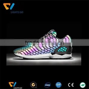 Silver Reflective Raw Material for Sport Shoes, Reflective Rainbow Color PU Leather thumbnail-3