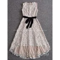 High Quality Designer Clothing Women Fashion Short Front Long Back Sleeveless Lace Party Dress thumbnail-2