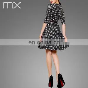 Fashion Ladies Office Mini Dress Half Sleeves Design Dress Black And White Plaid Dress thumbnail-4