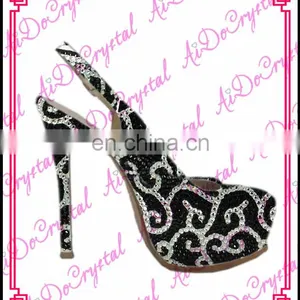 Aidocrystal Comfortable Euro-size Handmade Excellent Quality Crystal Black Patent High Heels for Lady Closed Toe Slingback Shoe thumbnail-1