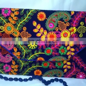 Hot Fancy Floral Embroidered Color Full Traditional Indian Velvet Party Clutch Tribal Ethnic Gypsy Clutch Evening Handbag Pouch thumbnail-2