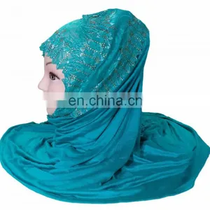 2-Way Style Cyan Color Scarf Hijab Design 2017 / Latest Outwear Embroidery Stoles 2017 / Women Headscarf (scarves Scarf Stoles) thumbnail-4
