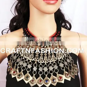 Afghanistan Kuchi Tribal Jewelry 1960s Vintage Beaded Kuchi Tribal Old Coin Necklace - Afghani Ethnic Boho Gypsy Vintage Set thumbnail-1