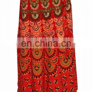 Wrap Around Skirt Peacock Printed Hippie Gypsy Women's Long Sarong Summer Hippie Beach Boho Cotton Wrap Around Skirt Dress thumbnail-1