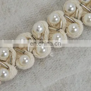 White Lace Peal Beaded Mesh Decorative Lace Trimming thumbnail-2
