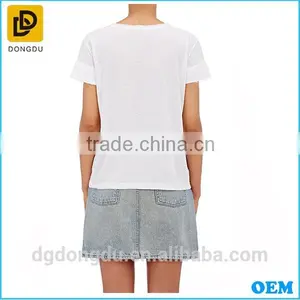 Wholesales China Casual 100% Cotton Custom White Simple Lady T Shirt thumbnail-3