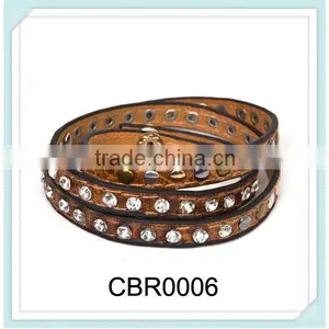 2014 Fashion Diamond Leather Wrap Charm Bracelet thumbnail-1