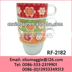 Zibo Made Hot Sale Porcelain Stackable Cup With Flower Design for Tea Promotional Cup thumbnail-1
