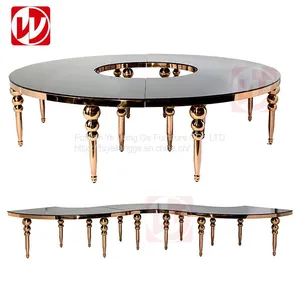 Modern Luxury Stainless Steel Banquet Dining Table Black Glass Party Serpentine Table for Wedding Events thumbnail-1