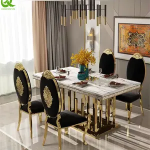 Modern High Quality Factory Direct Dining Room Stainless Steel Frame Marble Top 8 Seater Dining Tables Sets thumbnail-4
