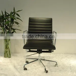 Replica European Style Chrome Aluminum Frame Italian Genuine Leather Lift Swivel Charles and Ray Low Back Office Chair thumbnail-1