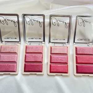 OEM Make up Blusher Bronzer 3 Color Palette Contouner Highlighter Red Cheeks With Glossy Face Powder El Rubor De Maquillaje thumbnail-3