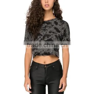 2015 China Manufacturer Customized Ladies Sexy Print France Bean Crop Tee Shirt Quality Choice thumbnail-2