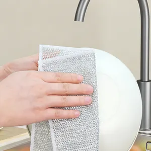 Single/Double Layer Non Scratch Wire Dishcloth Dish Washing Rag Pots Grills Dish Cleaning Cloths Wet and Dry Scrubber Pad thumbnail-3