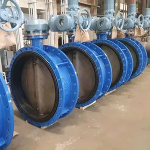 DN150 WCB Ductile Iron QT450 GGG50 Lined EPDM Large Diameter Double Eccentric Flange Electric Butterfly Valve thumbnail-6