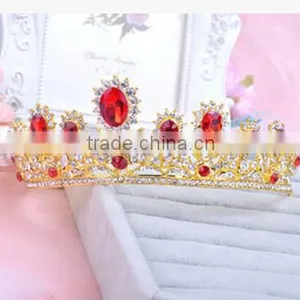 The New Bride Crown Headdress Red Diamond White Wedding Jewelry thumbnail-2