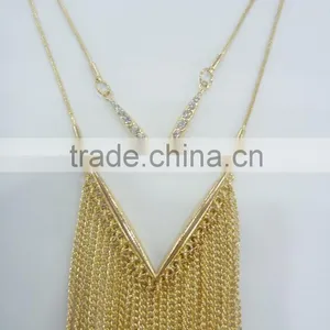 FASHION 2 LAYERED CHAIN TASSEL NECKLACE EARRING SET WITH CRYSTAL STONE thumbnail-2