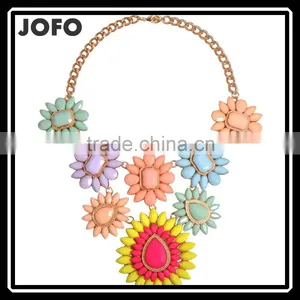 2016 Fashion And New Clear Glass Beads With Muticolor Acrylic Stone Flowers Choker Necklace thumbnail-1