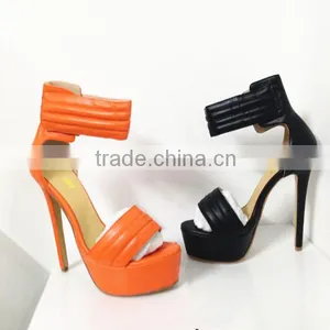 Catwalk Sky High New Sandal 16CM Height Black and Orange Leather Heels High Heel Women Sandals thumbnail-5