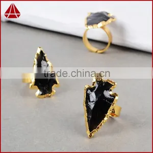 Natural Rough Black Obsidian Stone Arrowhead Ring Jewelry thumbnail-5