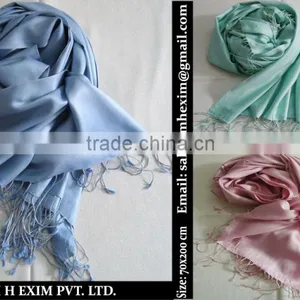 Satin Weave Pure Silk Shawl and Scarf in Wide Range of Colors... thumbnail-1