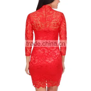 Wholesale Long Sleeve Red Lace Dress Fashion Elegant White Christmas Dress Fat Size Women Party Dresses thumbnail-2