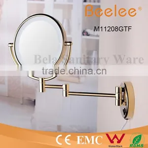Ultra Thin Golden 8.5 Inch Round Foldable Makeup Mirror AC Power Led Wall Mirror thumbnail-4