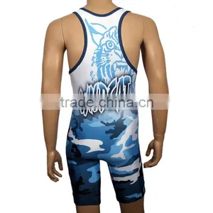 Wholesale Fashion Club New Sublimated Camo Wrestling Singlets for Men thumbnail-2