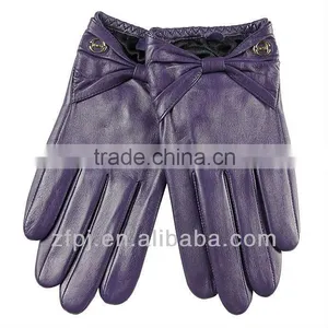 Fashion Ladies Leather Purple Gloves thumbnail-1