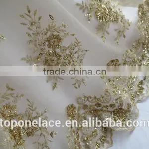 Pink Bridal Lace Fabrics Wholesale Evening Sequins Beaded Dresses French Lace Fabric thumbnail-2