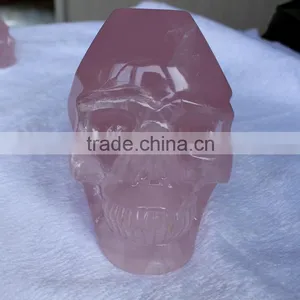 Natural Rock Rose Quartz Crystal Point Skull Carvings Halloween Gifts thumbnail-1
