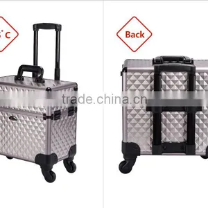 2016 Professional Portable Aluminum Trolley Makeup Case With Pull Strips Compartments Universal Wheel thumbnail-3