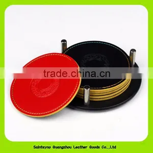 Double-sided High Quality Genuine Leather Coaster With Holder Coaster Set 16030 thumbnail-5