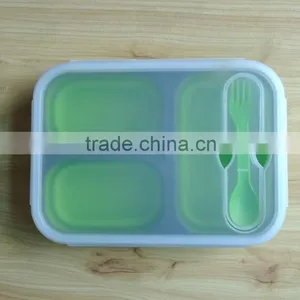 3 Compartment Portable Collapsible Silicone Food Storage Container With Lid thumbnail-2