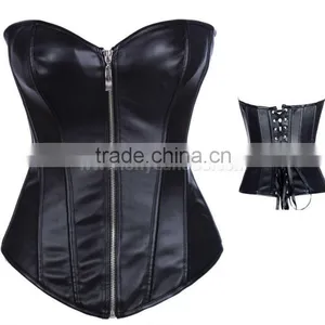 2014 New Fashion Front Zipper Overbust Xxxl Sexy Leather Corset thumbnail-1