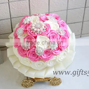 Handmade Lovely Pink White Rose Bride Bouquet thumbnail-4