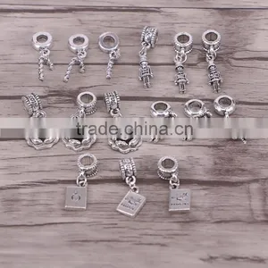 Mix Style Antique Silver Charm Metal Alloy Big Hole Beads Dangle Fit European Bracelets For Jewelry Making thumbnail-1