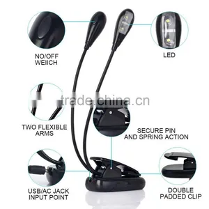 Gooseneck 4 LED Flexible Eye Care Dimmable Clip LED Book Light Dual Head Rechargeable Emergency Light thumbnail-3