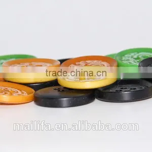 4 Holes Fancy DTM Black, Yellow, Orange Natural Corozo Nut Logo, Figure Engraved on Buttons thumbnail-2