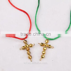 New Arrival Imitati Jewelry Cross Bling Handmade Necklace Cute Girl Religious NecklaceRed and Green Bell Necklace fo Cotton Rope thumbnail-5