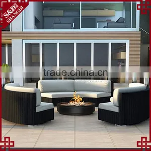 Patio Furniture Wholesale Chic 3 Curved Loveseats Rattan Modern Sofa Set thumbnail-1