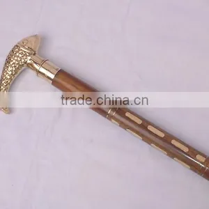 Brass & Wood Carved Walking Stick, Indian Carved Walking Stick, Hand Carved Walking Stick, Decorative Wood Walking Stick thumbnail-1